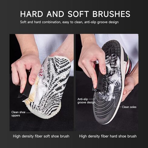 مجموعة تنظيف الأحذية الرياضية HuanRanYo | منظف ​​أحذية فاخر 4 أونصة، فرشتان، وممحايتان | آمن على جميع الأقمشة - مناسب للأحذية البيضاء، والأحذية الرياضية، والأحذية طويلة الرقبة، والقماش، وجلد النوبوك in Kuwait