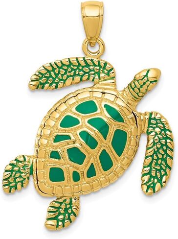 The Black Bow 14k Yellow Gold Green Enameled 3D Sea Turtle Pendant in Saudi Arabia