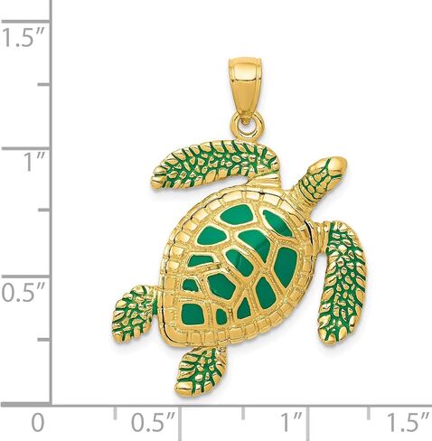 The Black Bow 14k Yellow Gold Green Enameled 3D Sea Turtle Pendant in Saudi Arabia