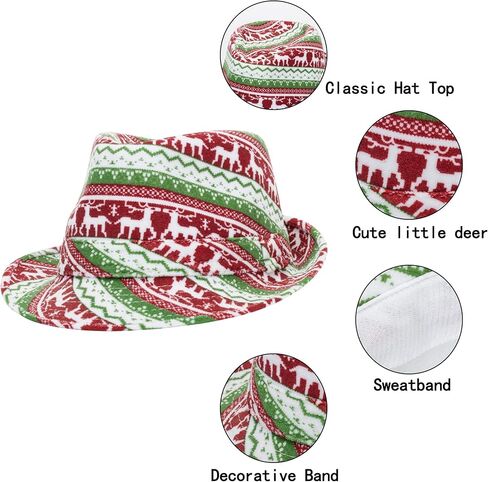 KorhLeoh Ugly Sweater Christmas Fedora Hat - عطلة عيد الميلاد قبعة حفلات سترة قبيحة باللونين الأحمر والأخضر للرجال والنساء in Saudi Arabia