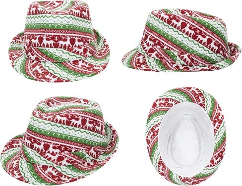 KorhLeoh Ugly Sweater Christmas Fedora Hat - عطلة عيد الميلاد قبعة حفلات سترة قبيحة باللونين الأحمر والأخضر للرجال والنساء in Saudi Arabia
