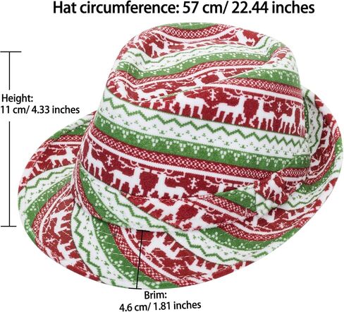 KorhLeoh Ugly Sweater Christmas Fedora Hat - عطلة عيد الميلاد قبعة حفلات سترة قبيحة باللونين الأحمر والأخضر للرجال والنساء in Saudi Arabia