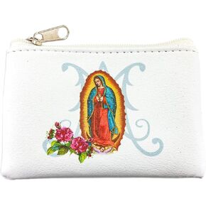 Our Lady of Guadalupe White Leatherette Rosary Pouch with Zipper Closure, Neutral Travel Cases and Pouches for Rosaries, 3.25 Inches in Kuwait