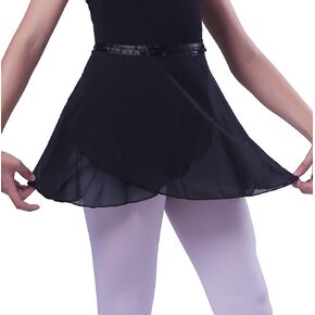 WOOSUN Girls Ballet Wrap Skirt Kids Dance Skate Over Scarf Tutu Skirts Chiffon 32cm Length