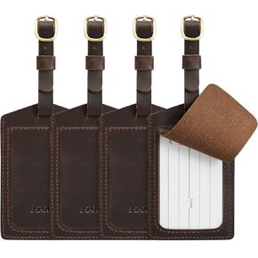 S-ZONE Leather Luggage Tags for Suitcases TSA Approved Baggage Tags ID Label for Backpack 4 Pieces Set
