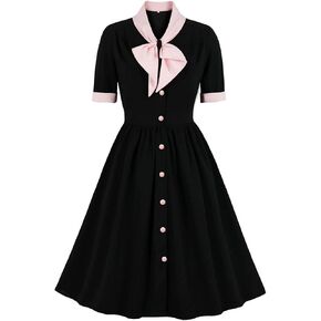 فستان نسائي عتيق 1940s بربطة عنق على شكل فيونكة ريترو 40s 50s بأزرار للعمل على شكل حرف a فساتين لحفلات الكوكتيل in Kuwait