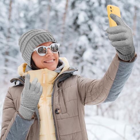 Jadive 8 Sets Winter Glove and Hat Set Chunky Knit Beanie Hat Warm Touchscreen Gloves Soft Beanie Cap Texting Gloves for Women Men Indoor Outdoor Activities, 8 Colors in Saudi Arabia