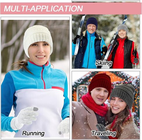 Jadive 8 Sets Winter Glove and Hat Set Chunky Knit Beanie Hat Warm Touchscreen Gloves Soft Beanie Cap Texting Gloves for Women Men Indoor Outdoor Activities, 8 Colors in Saudi Arabia