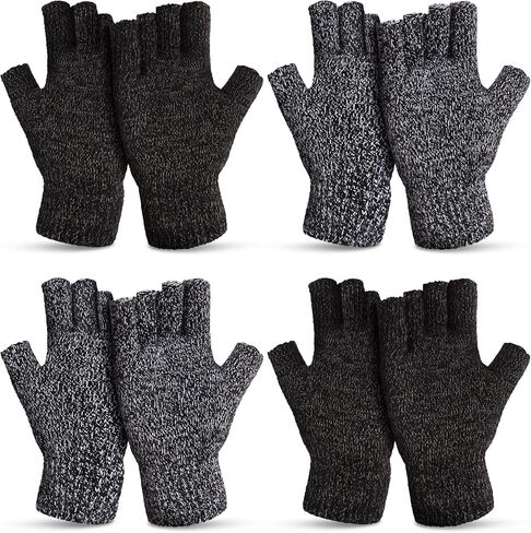 Syhood 4 Pairs Warm Half Finger Gloves Winter Fingerless Gloves Stretchy Knit Gloves for Men Women in Kuwait