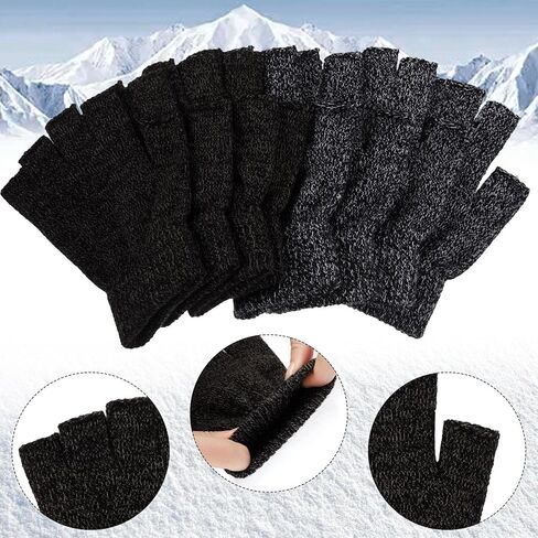 Syhood 4 Pairs Warm Half Finger Gloves Winter Fingerless Gloves Stretchy Knit Gloves for Men Women in Kuwait