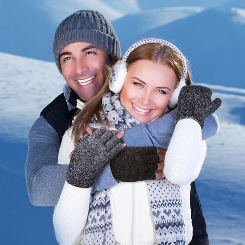 Syhood 4 Pairs Warm Half Finger Gloves Winter Fingerless Gloves Stretchy Knit Gloves for Men Women in Kuwait