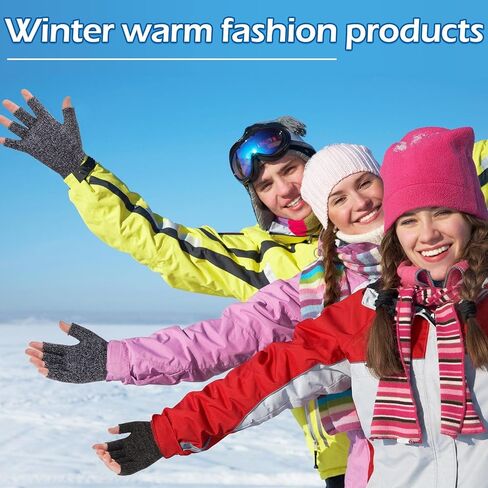 Syhood 4 Pairs Warm Half Finger Gloves Winter Fingerless Gloves Stretchy Knit Gloves for Men Women in Kuwait