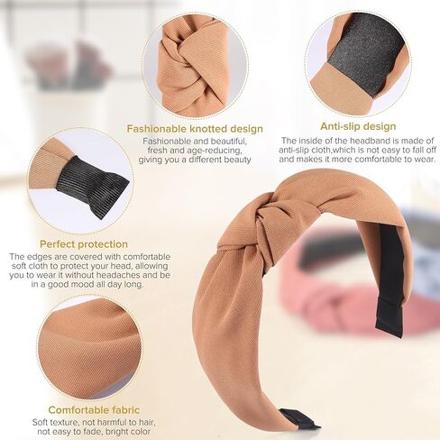 Thin Leather Headbands for Women - 6PCS Stylish Top Knotted Headbands - Knotted Headband For Women - Head Bands Wide Hairband Hair Accessories in Kuwait