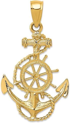 Solid 14k Yellow Gold Anchor and Wheel Pendant Charm - 30mm x 17mm - Jewelry Gifts For Women Wife Mom Gifts For Men Husband Dad in Saudi Arabia