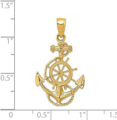 Solid 14k Yellow Gold Anchor and Wheel Pendant Charm - 30mm x 17mm - Jewelry Gifts For Women Wife Mom Gifts For Men Husband Dad in Saudi Arabia