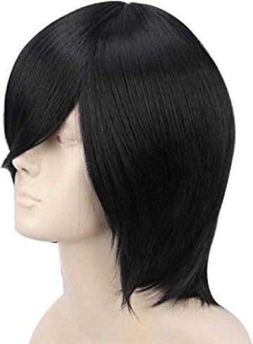 شعر مستعار قصير أسود للجنسين من Topcosplay شعر مستعار مستقيم لأزياء الهالوين مع شعر مستعار بوب in Kuwait