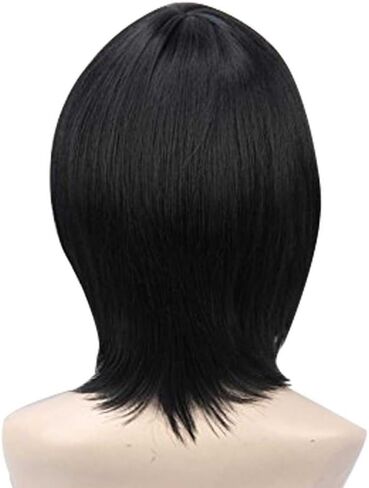 شعر مستعار قصير أسود للجنسين من Topcosplay شعر مستعار مستقيم لأزياء الهالوين مع شعر مستعار بوب in Kuwait
