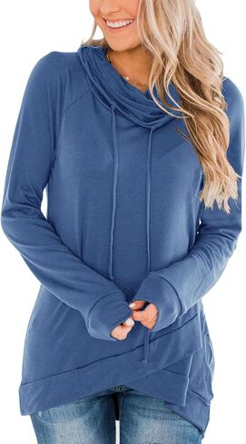 Orchidays Womens Long Sleeve Sweatshirt Cowl Neck Workout Tunic Tops Casual Drawstring Pullovers in Kuwait