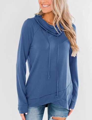 Orchidays Womens Long Sleeve Sweatshirt Cowl Neck Workout Tunic Tops Casual Drawstring Pullovers in Kuwait