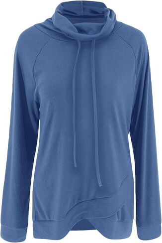 Orchidays Womens Long Sleeve Sweatshirt Cowl Neck Workout Tunic Tops Casual Drawstring Pullovers in Kuwait