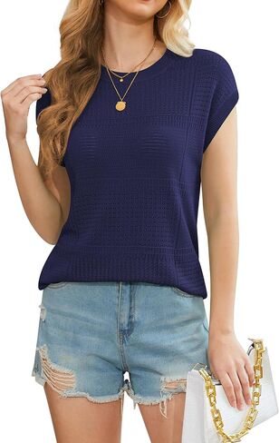 VIISHOW المرأة الصيف الكروشيه متماسكة البلوز القمم Crewneck كم كاب خفيفة الوزن سترة سترة عادية تانك القمم in Kuwait