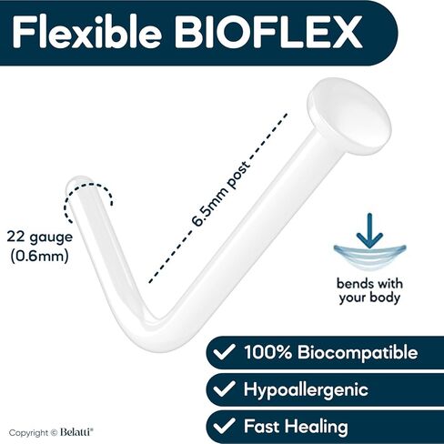 حلقات أنف شفافة على شكل حرف L من بيلاتي بيوفليكس - مسامير تثبيت بلاستيكية مسطحة للعمل والمدرسة (اختر المقياس - الكمية) in Kuwait