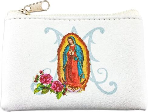 Our Lady of Guadalupe White Leatherette Rosary Pouch with Zipper Closure, Neutral Travel Cases and Pouches for Rosaries, 3.25 Inches in Saudi Arabia