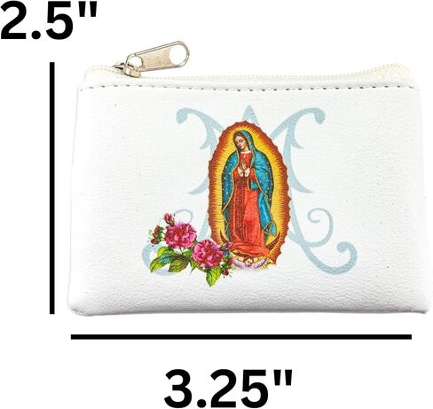 Our Lady of Guadalupe White Leatherette Rosary Pouch with Zipper Closure, Neutral Travel Cases and Pouches for Rosaries, 3.25 Inches in Saudi Arabia