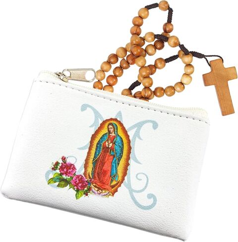 Our Lady of Guadalupe White Leatherette Rosary Pouch with Zipper Closure, Neutral Travel Cases and Pouches for Rosaries, 3.25 Inches in Saudi Arabia