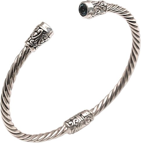 NOVICA Artisan Handmade Blue Topaz Cuff Bracelet .925 Sterling Silver from Bali Indonesia Birthstone 'Spiral Temple' in Saudi Arabia