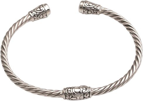 NOVICA Artisan Handmade Blue Topaz Cuff Bracelet .925 Sterling Silver from Bali Indonesia Birthstone 'Spiral Temple' in Saudi Arabia