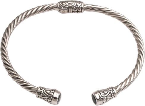 NOVICA Artisan Handmade Blue Topaz Cuff Bracelet .925 Sterling Silver from Bali Indonesia Birthstone 'Spiral Temple' in Saudi Arabia