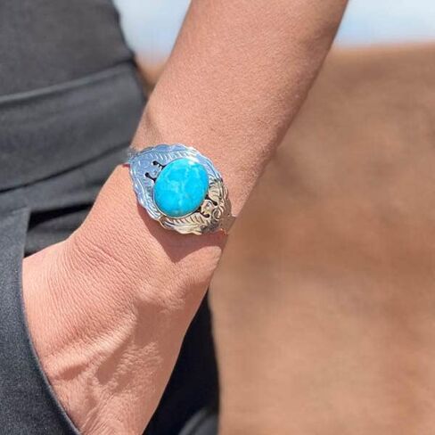 Thunderbird Turquoise Bracelet Sterling Silver 925 Genuine Turquoise Gemstones Cuff Bracelet in Saudi Arabia