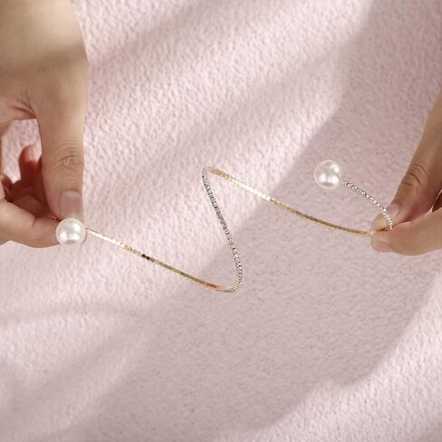 YERTTER لذيذ حجر الراين 1920s الفضة الذهب وهمية اللؤلؤ المفتوحة الإسورة سوار الزفاف سباركلي الطبقات التفاف الكفة الإسورة سوار قابل للتعديل أساور اللؤلؤ للنساء العرائس الفتيات in Kuwait