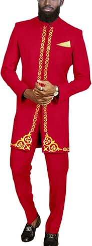 Men's Suit African Clothes Embroidery Blazer and Pants 2 Piece Set Formal Outfits Dashiki Attire in Kuwait