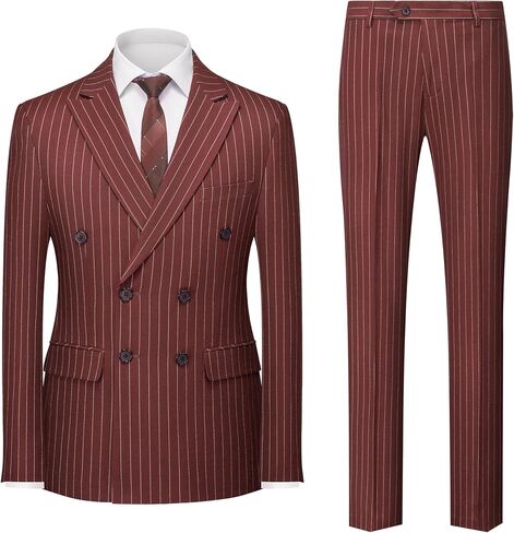 MOGU Mens Double Breasted Pinstripe Suit 2 Piece Slim Fit Tuxedo Formal Jacket and Pants for Business Wedding Prom in Saudi Arabia