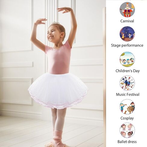 WLLHYF Girls Tutu Skirt，4 Layers Tulle Tutu Skirts Elastic Fluffy Ballet Dance Skirts for Toddler Kid Children Xmas Party in Saudi Arabia