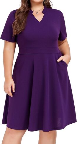 Mokayee Womens Plus Size Dresses Summer V Neck Casual Semi Formal Knee Length Church Wedding Guest Dresses with Pocktes in Saudi Arabia