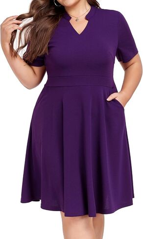 Mokayee Womens Plus Size Dresses Summer V Neck Casual Semi Formal Knee Length Church Wedding Guest Dresses with Pocktes in Saudi Arabia