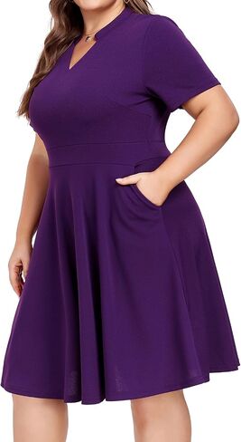 Mokayee Womens Plus Size Dresses Summer V Neck Casual Semi Formal Knee Length Church Wedding Guest Dresses with Pocktes in Saudi Arabia