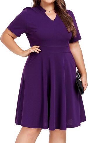 Mokayee Womens Plus Size Dresses Summer V Neck Casual Semi Formal Knee Length Church Wedding Guest Dresses with Pocktes in Saudi Arabia