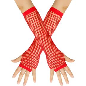 80s Fishnet Gloves Long Neon Fingerless Fishnet Gloves Mesh Gloves Costume Accessory for Cosplay Halloween Party