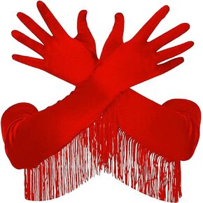 GEMILY Fringe Gloves Fashion Long Satin Tassel Gloves Stretchy Opera Gloves Rave Party Costumes Gloves for Women and Girls