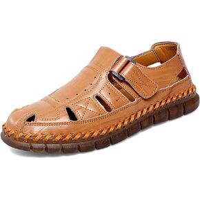 Moodeng Men's Sport Sandals Summer Leather Sandals Slip-on Causal Shoes Outdoor Loafers Closed Toe Fisherman Sandal