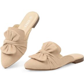 MUSSHOE Women Mules Comfortable Pointed Toe Mules Flats Backless Loafers with Knot in Kuwait