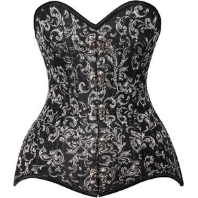 Daisy corsets Womens Top Drawer Curvy Black/Silver Brocade Double Steel Boned Overbust Corset
