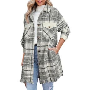 Astylish Women's Flannel Plaid Shacket Long Sleeve Oversized Button Down Shirt Jacket Coat in Saudi Arabia