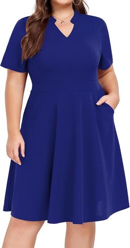 Mokayee Womens Plus Size Dresses Summer V Neck Casual Semi Formal Knee Length Church Wedding Guest Dresses with Pocktes in Saudi Arabia