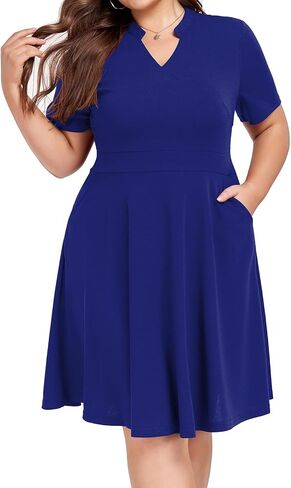 Mokayee Womens Plus Size Dresses Summer V Neck Casual Semi Formal Knee Length Church Wedding Guest Dresses with Pocktes in Saudi Arabia