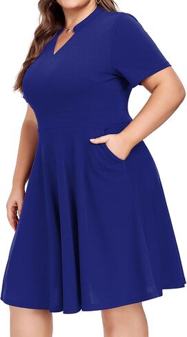 Mokayee Womens Plus Size Dresses Summer V Neck Casual Semi Formal Knee Length Church Wedding Guest Dresses with Pocktes in Saudi Arabia